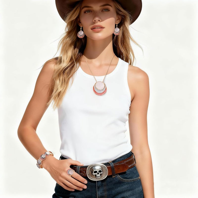 JMScape 4 PCS Western Turquoise Jewelry for Women Boho Vintage Navajo Pearl Necklace Earring Bracelet Ring Set Country Cowgirl Accessories for Gift - Image 2